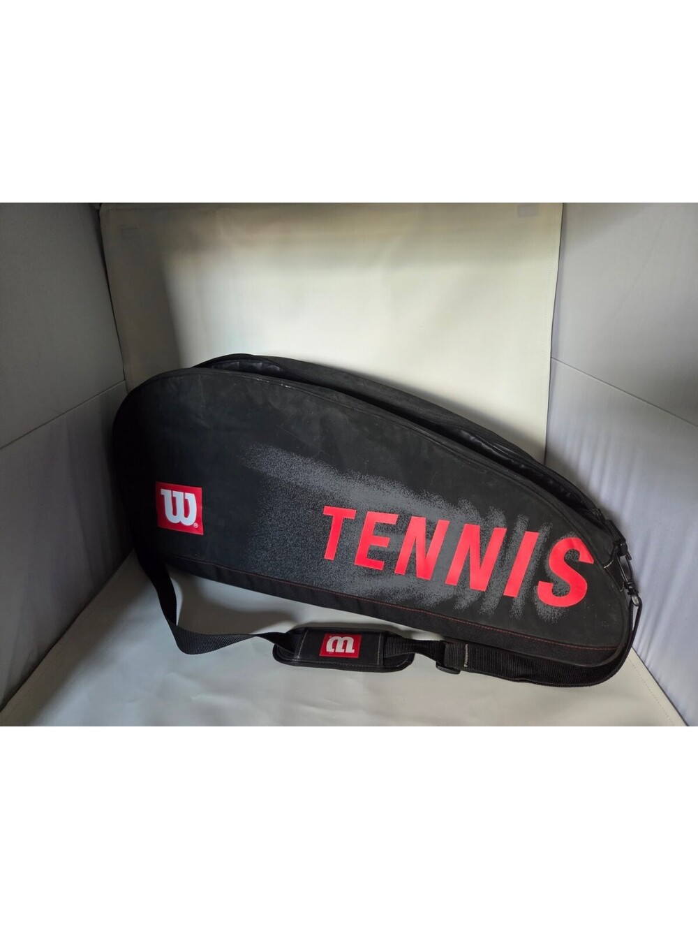 Wilson Tennis Racket Bag Black With Red Logo And Shoulder Strap
